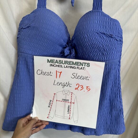 Jessica Simpson Shadow Smocked Push-up Swim Halter Tankini Top Blue Size Large - Picture 8 of 11